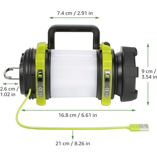  Lighting EVER LE LED Camping Lantern Rechargeable, Brightest Flashlight with 500LM, 6 Light Modes, 2600mAh Power Bank, IPX4 Waterproof, Perfect for Hurricane Emergency, Outdoor, Hiking and Home,