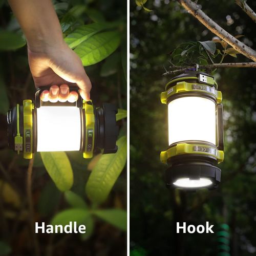  Lighting EVER LE LED Camping Lantern Rechargeable, Brightest Flashlight with 500LM, 6 Light Modes, 2600mAh Power Bank, IPX4 Waterproof, Perfect for Hurricane Emergency, Outdoor, Hiking and Home,