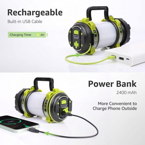  Lighting EVER LE LED Camping Lantern Rechargeable, Brightest Flashlight with 500LM, 6 Light Modes, 2600mAh Power Bank, IPX4 Waterproof, Perfect for Hurricane Emergency, Outdoor, Hiking and Home,