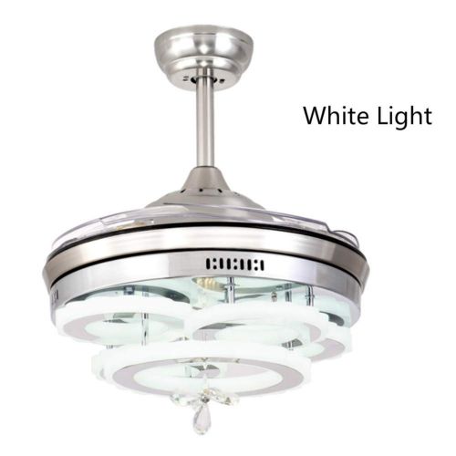  Lighting Groups Invisible Crystal Ceiling Fan Lights 42 Inch with Remote Control for Outdoor Indoor Living Room Bedroom 4 Retractable Blades Fan Chandelier with 3 Light Colors (Chr