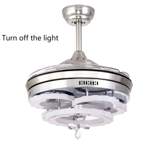  Lighting Groups Invisible Crystal Ceiling Fan Lights 42 Inch with Remote Control for Outdoor Indoor Living Room Bedroom 4 Retractable Blades Fan Chandelier with 3 Light Colors (Chr