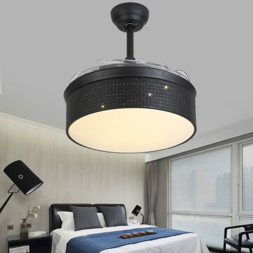  Lighting Groups Invisible Ceiling Fan 42 inch Led Ceiling Fans with Remote 36W Three Changing Light Color Retractable Blades Ceiling Fan Chandelier -for Indoor, Outdoor, Living roo