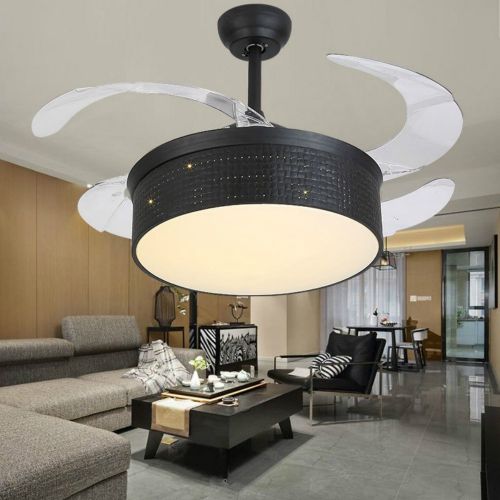  Lighting Groups Invisible Ceiling Fan 42 inch Led Ceiling Fans with Remote 36W Three Changing Light Color Retractable Blades Ceiling Fan Chandelier -for Indoor, Outdoor, Living roo