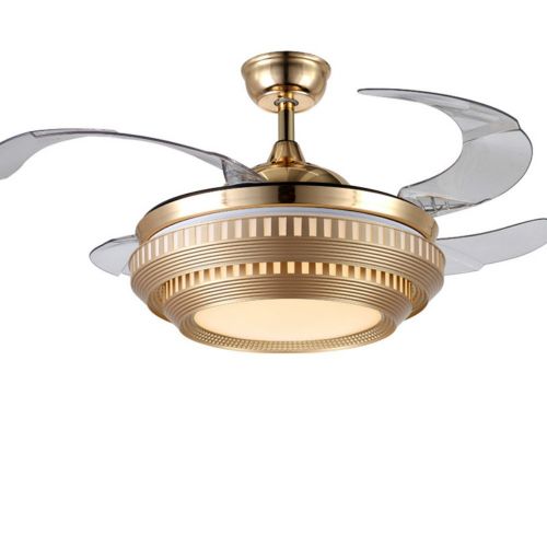  Lighting Groups Invisible Ceiling Fans Light with Remote Low Profile Ceiling Fan for Indoor, 42 Inch Gold Fan Chandelier for Bedroom, Foldable Blades Ceiling Fan for Living Room Di