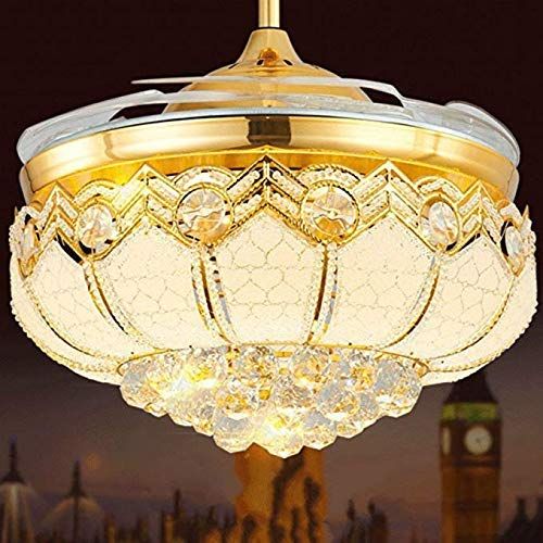  Lighting Groups 42 Inch Gold LED Modern European Crystal Ceiling Fan Lamp Living Room Bedroom Retractable Ceiling Fans With Lights Remote Control Chandelier Ceiling Light Fixture w