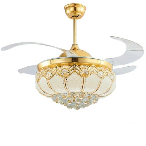  Lighting Groups 42 Inch Gold LED Modern European Crystal Ceiling Fan Lamp Living Room Bedroom Retractable Ceiling Fans With Lights Remote Control Chandelier Ceiling Light Fixture w