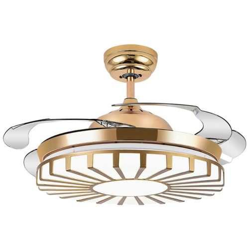 Lighting Groups Modern Invisible Ceiling Fan with Light 42 Brushed Nickel Ceiling Fan with Remote Control, Chandelier Fan With 4 Clear Acrylic Retractable Blades, Bedroom Ceiling L