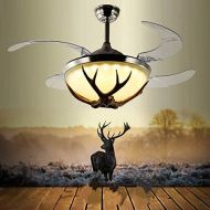 Lighting Groups 42 Ceiling Fans Invisible LED Ceiling Fan Lamp Modern Resin Fan Light Industrial Retro Restaurant Antlers Chandelier with Remote Control, Ceiling Fan Light Kits for
