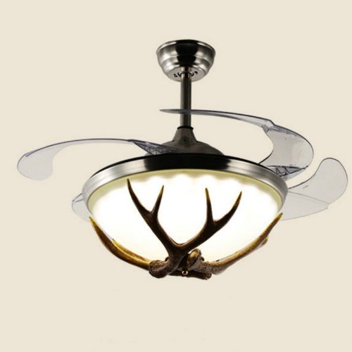  Lighting Groups 42 Ceiling Fans Invisible LED Ceiling Fan Lamp Modern Resin Fan Light Industrial Retro Restaurant Antlers Chandelier with Remote Control, Ceiling Fan Light Kits for