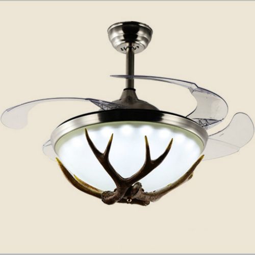  Lighting Groups 42 Ceiling Fans Invisible LED Ceiling Fan Lamp Modern Resin Fan Light Industrial Retro Restaurant Antlers Chandelier with Remote Control, Ceiling Fan Light Kits for