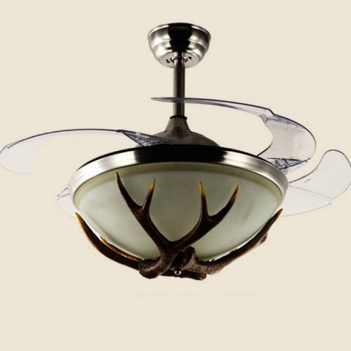  Lighting Groups 42 Ceiling Fans Invisible LED Ceiling Fan Lamp Modern Resin Fan Light Industrial Retro Restaurant Antlers Chandelier with Remote Control, Ceiling Fan Light Kits for