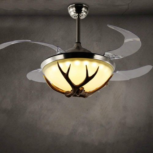  Lighting Groups 42 Ceiling Fans Invisible LED Ceiling Fan Lamp Modern Resin Fan Light Industrial Retro Restaurant Antlers Chandelier with Remote Control, Ceiling Fan Light Kits for