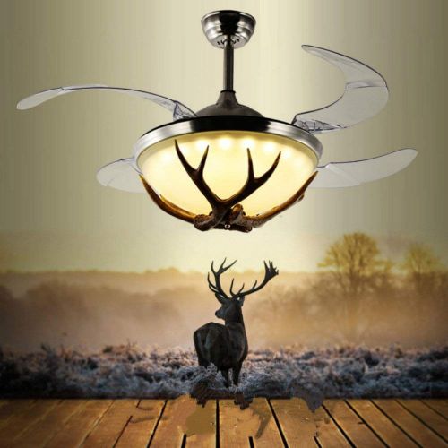  Lighting Groups 42 Ceiling Fans Invisible LED Ceiling Fan Lamp Modern Resin Fan Light Industrial Retro Restaurant Antlers Chandelier with Remote Control, Ceiling Fan Light Kits for