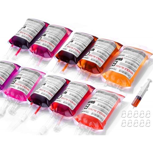  Live Blood of Theme Parties, Lightopia Nurses Day Supplies 10 Pack Blood Bags Drink Container Halloween Decoration Set of 10 IV Bags 11.5 FL OZ, Vampire Party Cups, Halloween Party