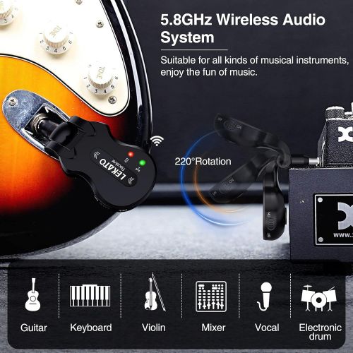  [아마존베스트]LightsEtc LEKATO 5.8Ghz Wireless Guitar System 4 Channels Audio Digital Guitar Transmitter Receiver 300 Feet Transmission Range