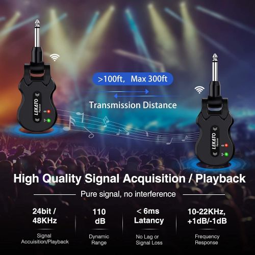  [아마존베스트]LightsEtc LEKATO 5.8Ghz Wireless Guitar System 4 Channels Audio Digital Guitar Transmitter Receiver 300 Feet Transmission Range