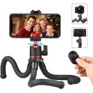 [아마존베스트]LightsEtc Flexible Phone Tripod Camera Travel Tripod Stand with Bluetooth Remote Control and Universal Phone Holder with Cold Shoe Mount 360° Rotating Selfie Stick Tripod for All Cameras/iPh