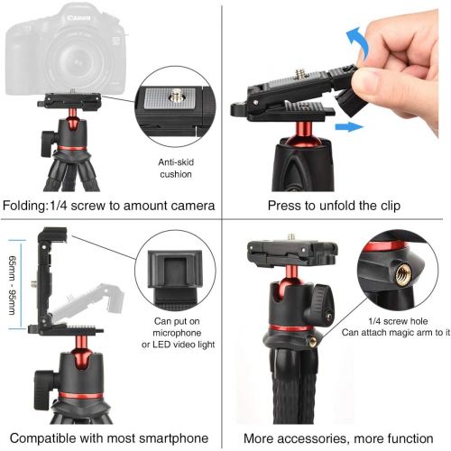  [아마존베스트]LightsEtc Flexible Phone Tripod Camera Travel Tripod Stand with Bluetooth Remote Control and Universal Phone Holder with Cold Shoe Mount 360° Rotating Selfie Stick Tripod for All Cameras/iPh