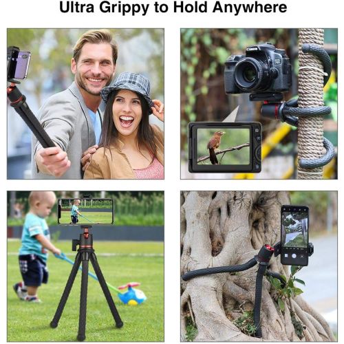  [아마존베스트]LightsEtc Flexible Phone Tripod Camera Travel Tripod Stand with Bluetooth Remote Control and Universal Phone Holder with Cold Shoe Mount 360° Rotating Selfie Stick Tripod for All Cameras/iPh