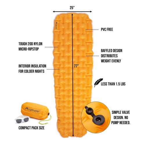  Lightspeed Outdoors Ripstop Nylon Insulated Backpacking Air Mat | Lightweight Camping Air Mat