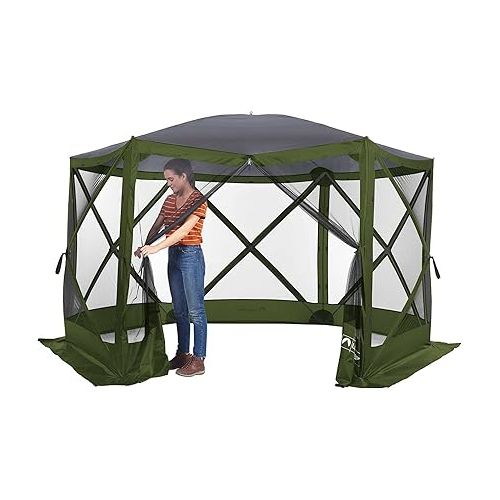  Lightspeed Outdoors Pop-Up 6-Sided Screen Shelter, Camping Gazebo, Green