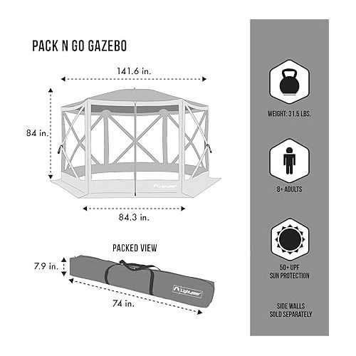  Lightspeed Outdoors Pop-Up 6-Sided Screen Shelter, Camping Gazebo, Green