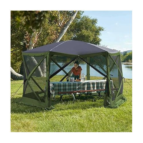  Lightspeed Outdoors Pop-Up 6-Sided Screen Shelter, Camping Gazebo, Green