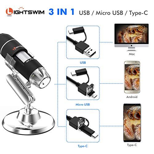  [아마존베스트]Lightswim USB Digital Microscope 50x and 1000x Mini Pocket Handheld Magnification with HD 1080P 2MP Camera with 8 LED Lights for Smartphone/Tablet/PC (Entry Level Not iPhone/iPad,