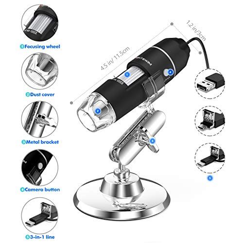  [아마존베스트]Lightswim USB Digital Microscope 50x and 1000x Mini Pocket Handheld Magnification with HD 1080P 2MP Camera with 8 LED Lights for Smartphone/Tablet/PC (Entry Level Not iPhone/iPad,