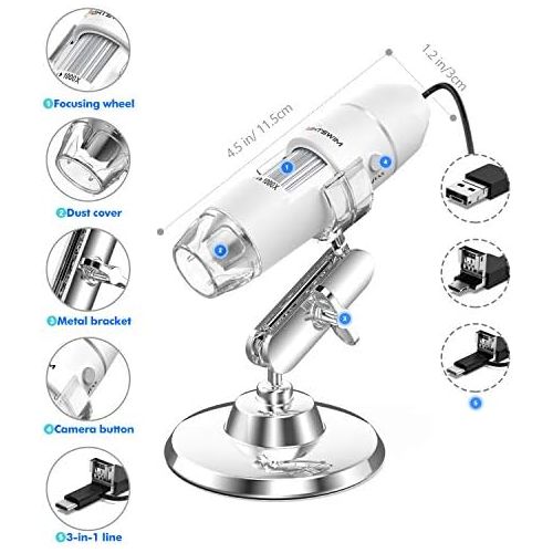  [아마존베스트]Lightswim USB Digital Microscope, 50x and 1000x Mini Pocket Handheld Magnification with HD 1080P 2MP Camera/8 LED Lights for Smartphone/Tablet/PC (Entry Level, Not iPhone/iPad, Whi