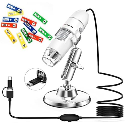  [아마존베스트]Lightswim USB Digital Microscope, 50x and 1000x Mini Pocket Handheld Magnification with HD 1080P 2MP Camera/8 LED Lights for Smartphone/Tablet/PC (Entry Level, Not iPhone/iPad, Whi