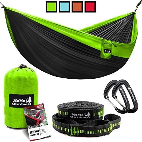  [아마존베스트]MoMo Outdoors Lightweight Double Camping Hammock - Adjustable Tree Straps & Ultralight Carabiners Included - Two Person Best Portable Parachute Nylon Hammocks for Hiking, Backpacking, Travel & B