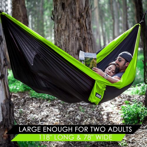  [아마존베스트]MoMo Outdoors Lightweight Double Camping Hammock - Adjustable Tree Straps & Ultralight Carabiners Included - Two Person Best Portable Parachute Nylon Hammocks for Hiking, Backpacking, Travel & B