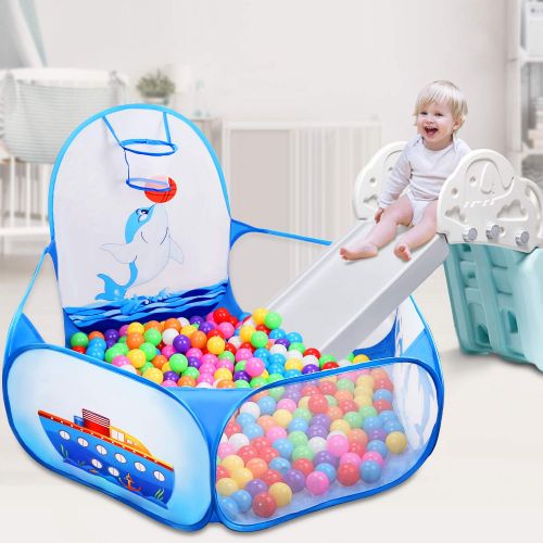  [아마존베스트]Likorlove Kid Ball Pit with Basketball Hoop 4ft/120cm, 1-6 Years Child Toddler Ball Ocean Pool Tent with Zippered Storage Bag for Boys Girls (No Smell) Healthy Pop Up Dolphin Play