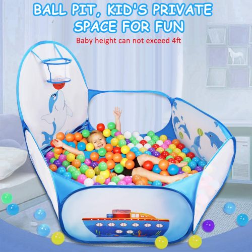  [아마존베스트]Likorlove Kid Ball Pit with Basketball Hoop 4ft/120cm, 1-6 Years Child Toddler Ball Ocean Pool Tent with Zippered Storage Bag for Boys Girls (No Smell) Healthy Pop Up Dolphin Play