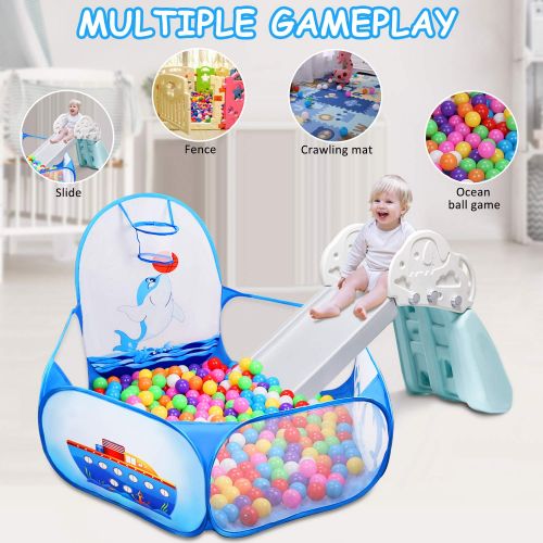  [아마존베스트]Likorlove Kid Ball Pit with Basketball Hoop 4ft/120cm, 1-6 Years Child Toddler Ball Ocean Pool Tent with Zippered Storage Bag for Boys Girls (No Smell) Healthy Pop Up Dolphin Play