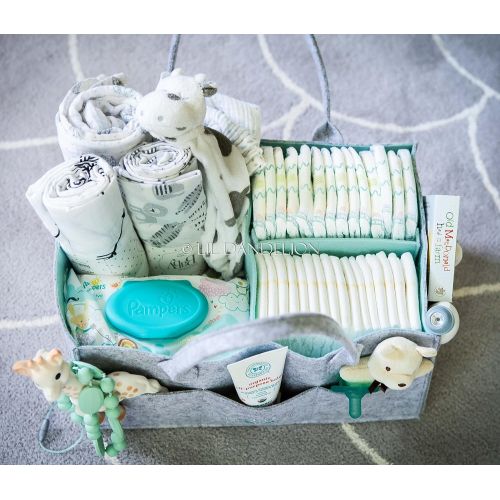  [아마존베스트]Lil Dandelion Baby Diaper Caddy Organizer - Baby Shower Gift Basket for Boy Girl | Nursery Storage Bin Tote Changing Table | Cute Infant Gift Bag | Portable Travel Car Organizer | Newborn Items