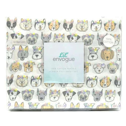  Lil Envogue Kids Girls Adorable Floral Crowned Dogs Full Size Sheet Set