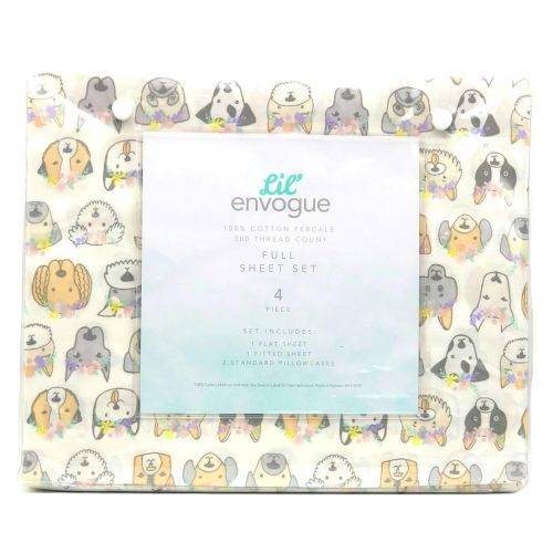  Lil Envogue Kids Girls Adorable Floral Crowned Dogs Full Size Sheet Set