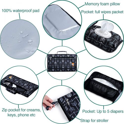  [아마존베스트]Portable Diaper Changing Pad by Lil Fox | Waterproof Portable Changing Pad for Moms, Dads and Babies | Use just One Hand; Memory Foam Baby Head Pillow; Pockets for Diapers, Wipes a