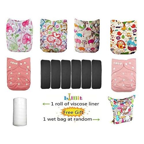  Lilbit Baby 6 Pcs Pack Washable Reusable Adjustable Pocket One Size Cloth Diaper with 6 PCS Five Layers Bamboo Charcoal Inserts Ymxtzzh12