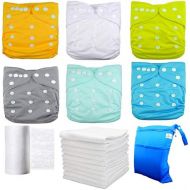 LilBit Adjustable 6 Baby Cloth Diapers,6 Inserts,Flushable Viscose Liners,Wet/Dry Bag