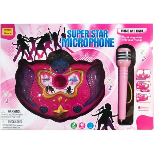  [아마존베스트]LilPals Princess Karaoke -Childrens Toy Stand Up Microphone Play Set w/ Built-in MP3 Player, Speaker, Adjustable Height (Pink)
