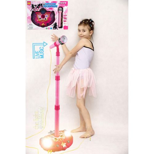  [아마존베스트]LilPals Princess Karaoke -Childrens Toy Stand Up Microphone Play Set w/ Built-in MP3 Player, Speaker, Adjustable Height (Pink)