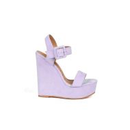 Lilac Teal Purple Suede Open Toe Buckled Ankle Strap Platform Wedge