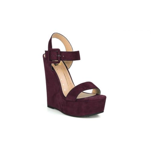  Lilac Teal Purple Suede Open Toe Buckled Ankle Strap Platform Wedge