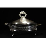 /Lilbeetreasures Footed Silver Plate Serving Tray with Glass Bowl