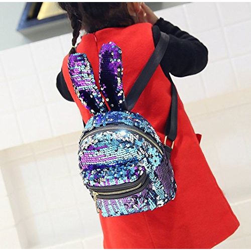  Liliam Kids Girls Dazzling Sequins Rabbit Ears Backpack Daypack Shoulder Travel Mini Bag Satchel