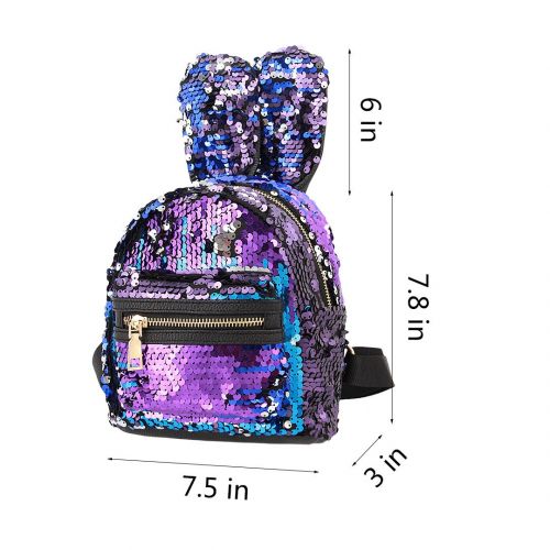  Liliam Kids Girls Dazzling Sequins Rabbit Ears Backpack Daypack Shoulder Travel Mini Bag Satchel