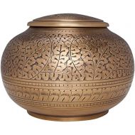 Liliane Memorials Antique Bronze Brass Cremation Urn - Low Profile Vignette Model fremation urn for Human Ashes - Suitable for Cemetery Burial or Niche - Large Size fits Remains of Adults up to 180